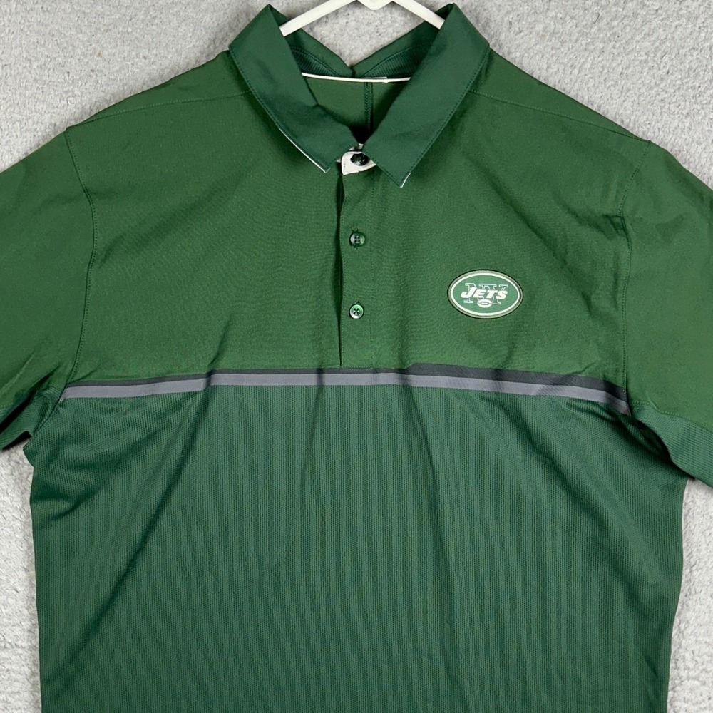 New York Jets Nike Polo Shirt Mens Large Green NFL Onfield Dri-FIT Stretch Rugby